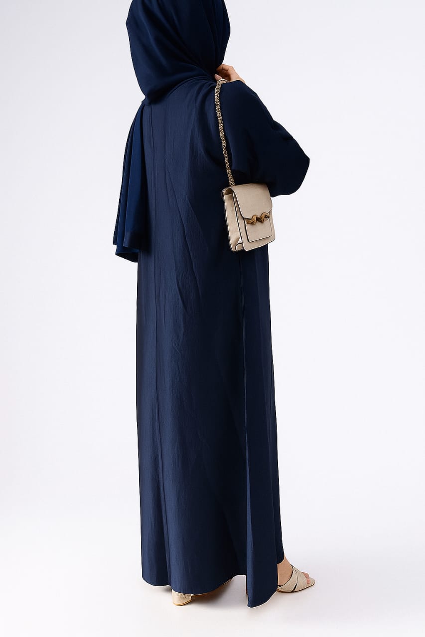 Lux front open with belt Abaya Navy Blue