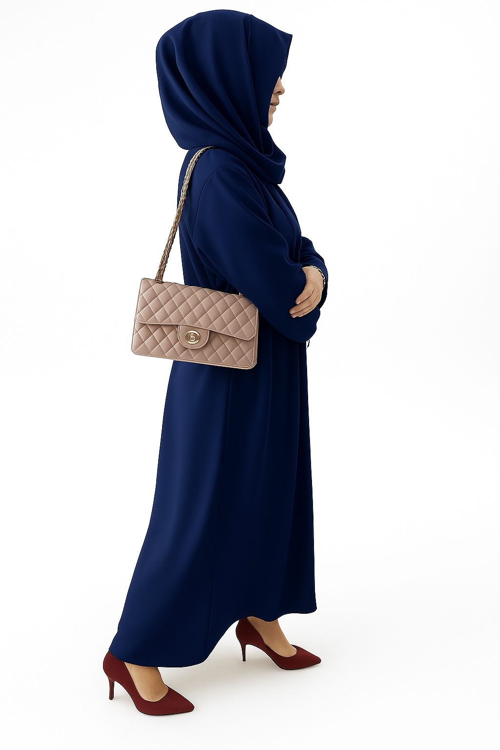 Lux front open with belt Abaya Navy Blue