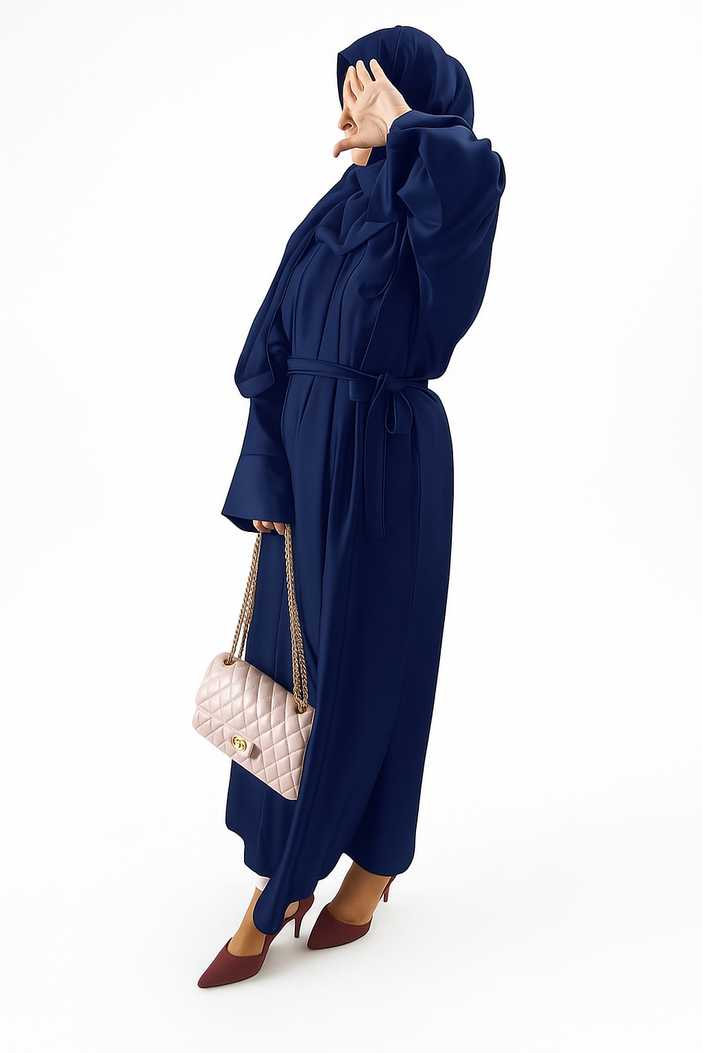 Lux front open with belt Abaya Navy Blue