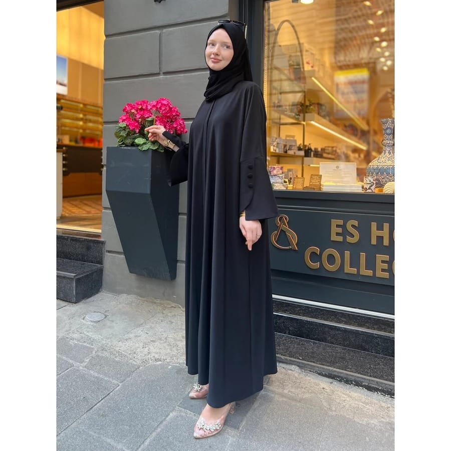 Apple-Cut Sleeve Black Abaya