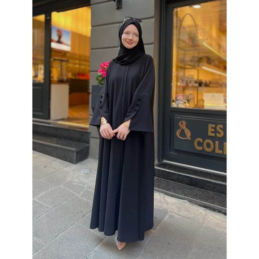 Apple-Cut Sleeve Black Abaya