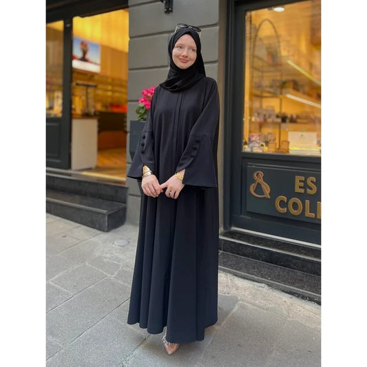 Apple-Cut Sleeve Black Abaya