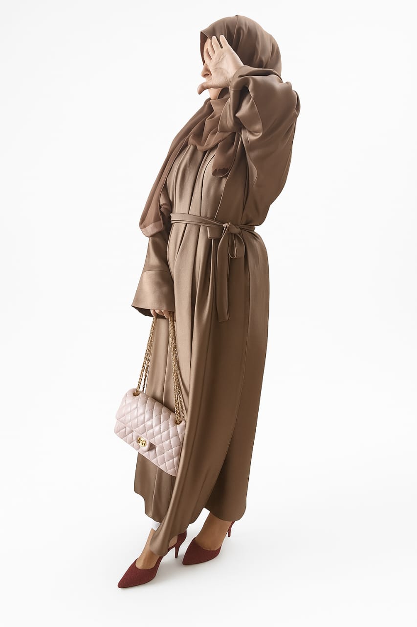 Lux front open with belt Abaya