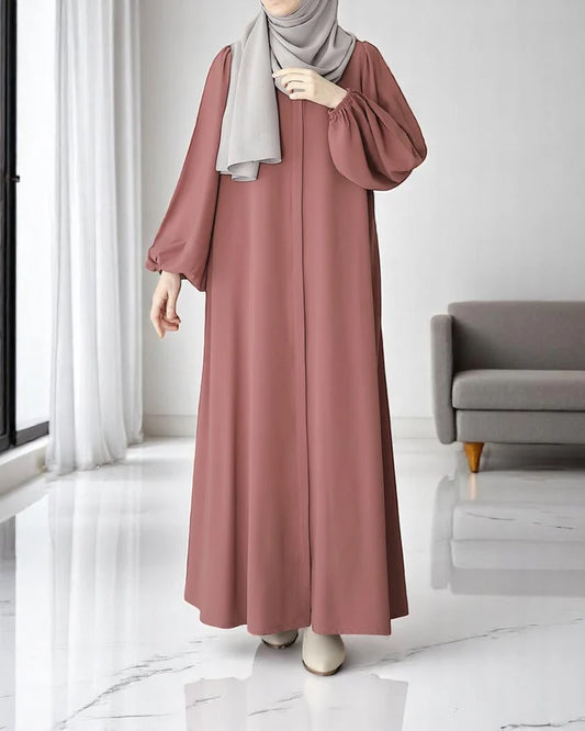 Front Open Abaya with pink Zipper